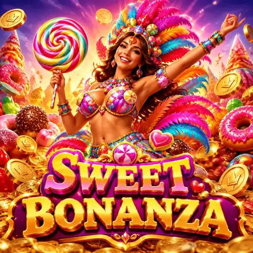 Capa do jogo Sweet Bonanza com doces e multiplicadores